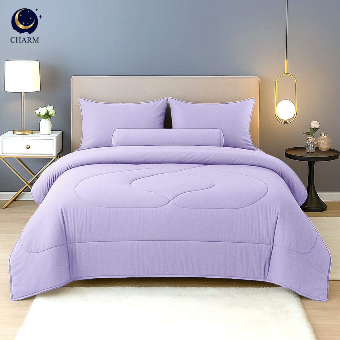 ชุดผ้าปูที่นอน 6 ฟุต 6 ชิ้น CHARM สี LAVENDER คอลเลคชั่น CLASSIC_1